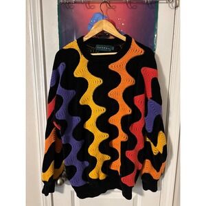 vintage TUNDRA CANADA Mens Multicolor Wavy Knit Sweater Size S flawed holes